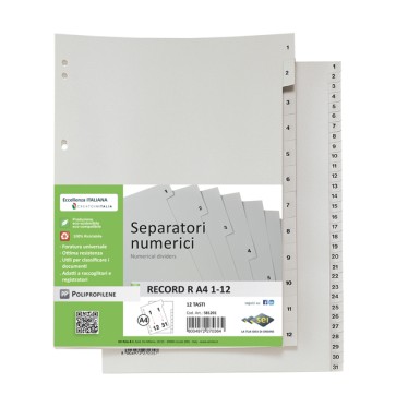 Separatore numerico 1/12 Record R - PPL - 21 x 29.7 cm - A4 - Sei Rota