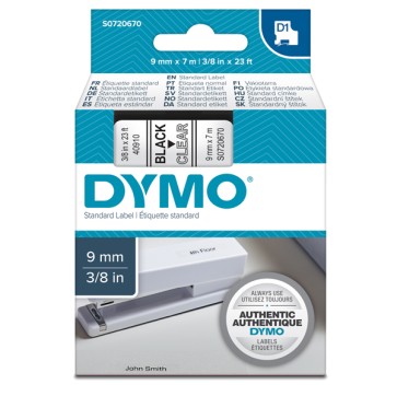 Nastro D1 409100 - 9 mm x 7 mt - nero/trasparente - Dymo