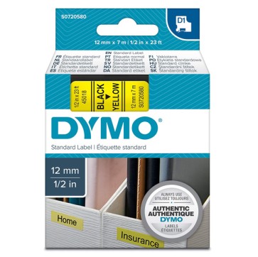 Nastro D1 450180 - 12 mm x 7 mt - nero/giallo - Dymo