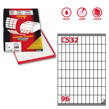 Etichette adesive C/532 - in carta - permanenti - 16,3 x 35,4 mm - 96 et/fg - 100 fogli - bianco - Markin