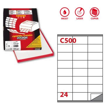 Etichette adesive C/500 - in carta - permanenti - 70 x 36 mm - 24 et/fg - 100 fogli - bianco - Markin