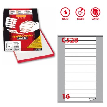 Etichette adesive C/528 - in carta - angoli arrotondati - permanenti - 145 x 17 mm - 16 et/fg - 100 fogli - bianco - Markin