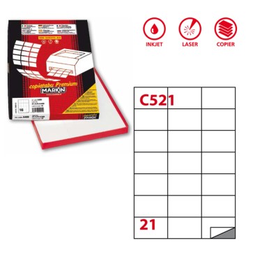 Etichette adesive C/521 - in carta - permanenti - 70 x 42,43 mm - 21 et/fg - 100 fogli - bianco - Markin