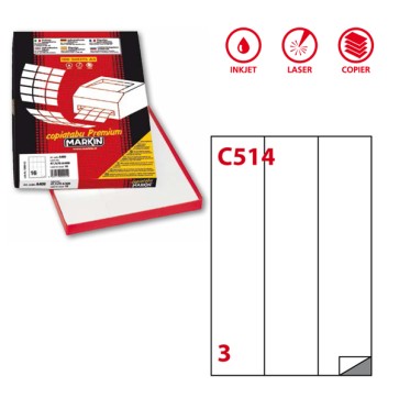 Etichette adesive C/514 - in carta - permanenti - 70 x 297 mm - 3 et/fg - 100 fogli - bianco - Markin