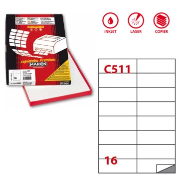 Etichette adesive C/511 - in carta - permanenti - 105 x 37,12 mm - 16 et/fg - 100 fogli - bianco - Markin