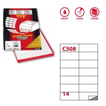 Etichette adesive C/508 - in carta - permanenti - 105 x 42,43mm - 14 et/fg - 100 fogli - bianco - Markin
