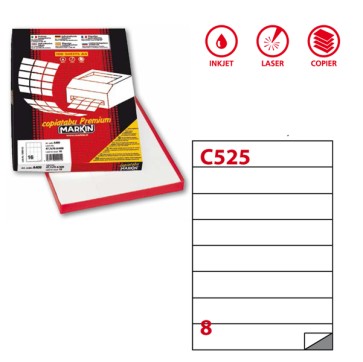 Etichette adesive C/525 - in carta - permanenti - 210 x 37,12 mm - 8 et/fg - 100 fogli - bianco - Markin