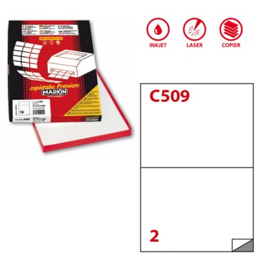 Etichette adesive C/509 - in carta - permanenti - 210 x 148,5 mm - 2 et/fg - 100 fogli - bianco - Markin