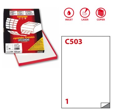 Etichette adesive C/503 - in carta - permanenti - 210 x 297 mm - 1 et/fg - 100 fogli - bianco - Markin