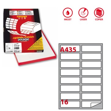 Etichette adesive A/435 - in carta - permanenti - 99,1 x 34 mm - 16 et/fg - 100 fogli - bianco - Markin