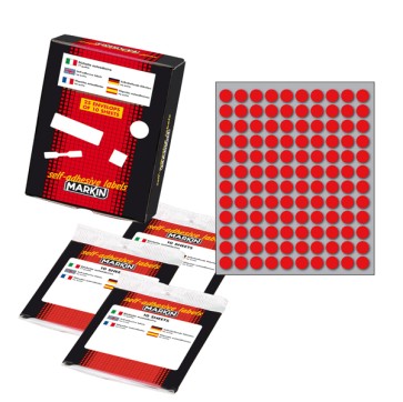 Etichette adesive tonde - in carta - permanenti - diametro 10 mm - 120 et/fg - 10 fogli - rosso - Markin