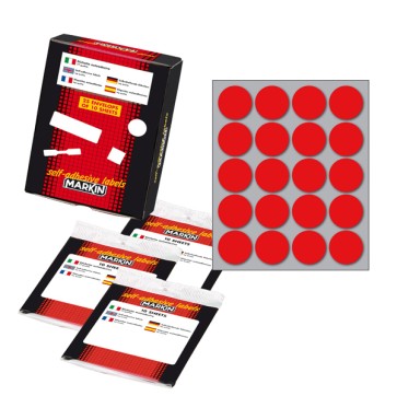 Etichette adesive tonde - in carta - permanenti - diametro 27 mm - 20 et/fg - 10 fogli - rosso - Markin