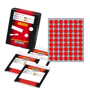Etichette adesive tonde - in carta - permanenti - diametro 14 mm - 63 et/fg - 10 fogli - rosso - Markin