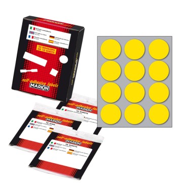 Etichette adesive tonde - in carta - permanenti - diametro 34 mm - 12 et/fg - 10 fogli - giallo - Markin