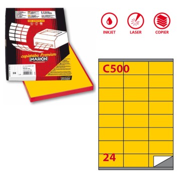 Etichette adesive C/500 - in carta - permanenti - 70 x 36 mm - 24 et/fg - 100 fogli - giallo - Markin