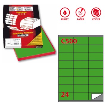 Etichette adesive C/500 - in carta - permanenti - 70 x 36 mm - 24 et/fg - 100 fogli - verde - Markin