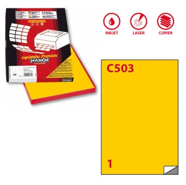 Etichette adesive C/503 - in carta - permanenti - 210 x 297 mm - 1 et/fg - 100 fogli - giallo - Markin