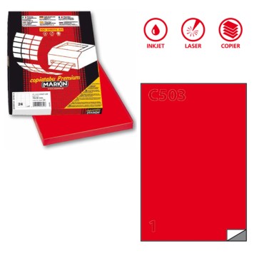Etichette adesive C/503 - in carta - permanenti - 210 x 297 mm - 1 et/fg - 100 fogli - rosso - Markin