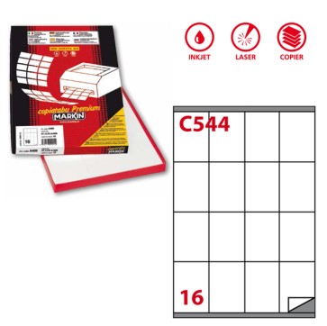 Etichette adesive C/544 - in carta - permanenti - 72 x 53 mm - 16 et/fg - 100 fogli - bianco - Markin