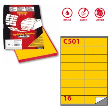 Etichette adesive C/501 - in carta - permanenti - 105 x 36 mm - 16 et/fg - 100 fogli - giallo - Markin