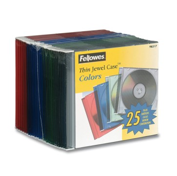Custodia per CD Jewel Case Slim - colori trasparenti assortiti - Fellowes - scatola da 25 pezzi