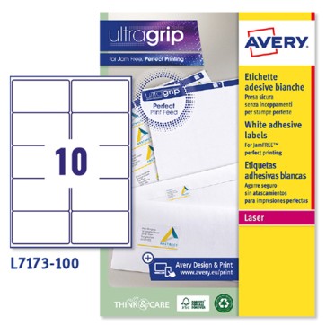 Etichette adesive L7173 - in carta - angoli arrotondati - permanenti - 99,1 x 57 mm - 10 et/fg - 100 fogli - bianco - Avery