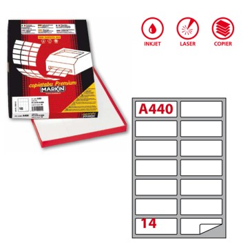 Etichette adesive A/440 - in carta - angoli arrotondati - permanenti - 99,1 x 38,1 mm - 14 et/fg - 100 fogli - bianco - Markin