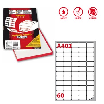 Etichette adesive A/402 - in carta - angoli arrotondati - permanenti - 37,5 x 23,5 mm - 60 et/fg - 100 fogli - bianco - Markin