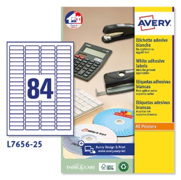 Etichette adesive L7656 - in carta - angoli arrotondati - laser- permanenti - 46 x 11,1 mm - 84 et/fg - 25 fogli - bianco - Avery