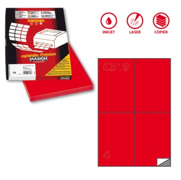 Etichette adesive C/519 - in carta - permanenti - 105 x 148,5 mm - 4 et/fg - 100 fogli - rosso - Markin