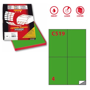 Etichette adesive C/519 - in carta - permanenti - 105 x 148,5 mm - 4 et/fg - 100 fogli - verde - Markin