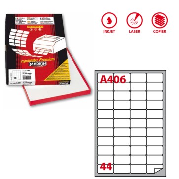 Etichette adesive A/406 - in carta - permanenti - 47,5 x 25,5 mm - 44 et/fg - 100 fogli - bianco - Markin
