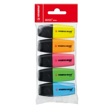 Evidenziatore Boss Mini - punta a scalpello - tratto 2 - 5 mm - colori assortiti - Stabilo - busta 5 pezzi