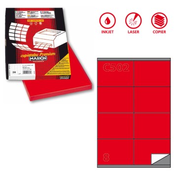 Etichette adesive C/502 - in carta - permanenti - 105 x 72 mm - 8 et/fg - 100 fogli - rosso - Markin
