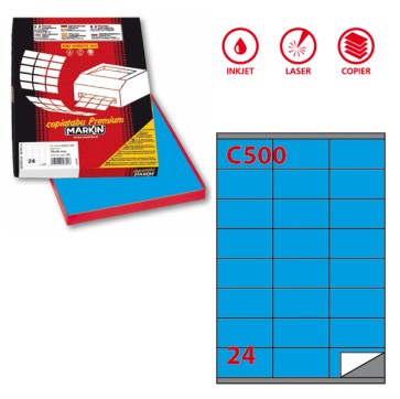 Etichette adesive C/500 - in carta - permanenti - 70 x 36 mm - 24 et/fg - 100 fogli - blu - Markin
