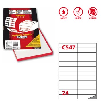 Etichette adesive C/547 - in carta - permanenti - 105 x 25 mm - 24 et/fg - 100 fogli - bianco - Markin