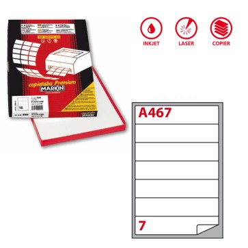 Etichette adesive A/467 - in carta - angoli arrotondati - permanenti - 190 x 38 mm - 7 et/fg - 100 fogli - bianco - Markin