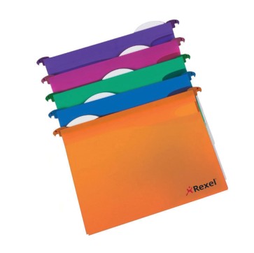 Cartelle sospese - cassetto - interasse 33 cm - fondo V - PPL - 30,7x24,2 cm - colori assortiti - Rexel - conf. 10 pezzi