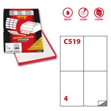 Etichette adesive extra forti C/519 - in carta - permanenti - 105 x 148,5 mm - 4 et/fg - 100 fogli - bianco - Markin