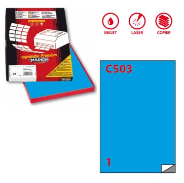 Etichette adesive C/503 - in carta - permanenti - 210 x 297 mm - 1 et/fg - 100 fogli - blu - Markin