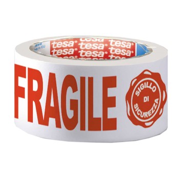 Nastro adesivo con scritta FRAGILE e SIGILLO DI SICUREZZA - PPL - 50 mm x 66 mt - Tesa