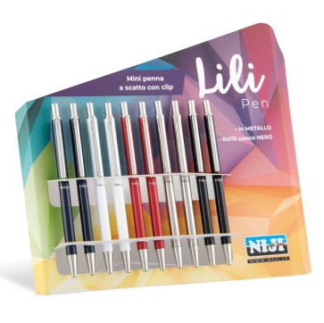 Penna mini a scatto da agenda - colori assortiti - Lebez - conf. 10 pezzi