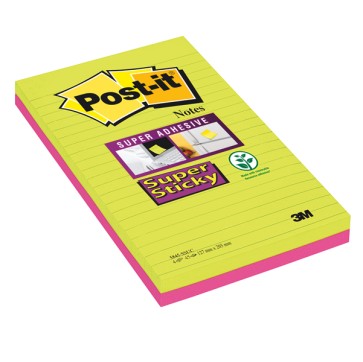 Blocco foglietti Post-it Super Sticky rettangolari - 5845-4SSUC - a righe - 127 x 203 mm - colori Ultra - 45 fogli - Post-it