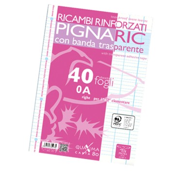 Ricambi forati rinforzati Pignaric - A4 - rigo di 1a - 40 fogli - 80gr - Pigna