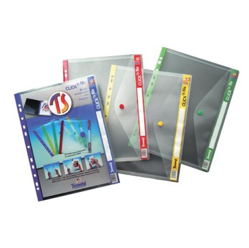 Buste forate con bottone Click'n File - 24x31 cm - verde - Tecnostyl - conf. 5 pezzi