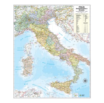 Carta geografica Italia amministrativa e stradale - murale - 67 x 85 cm - Belletti