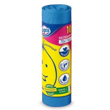 Sacchi per immondizia - 70x110 cm - 120 L - 16 micron - azzurro - Logex Professional - rotolo da 10 sacchetti