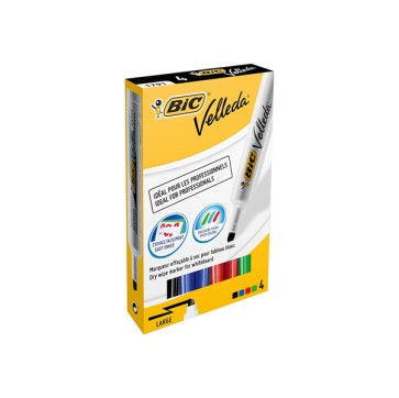 Pennarello Whiteboard Marker Velleda 1791 - punta a scalpello da 3,3 a 4,6mm - astuccio 4 colori - Bic