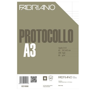 Foglio protocollo - A4 - 1 rigo c/margine - 60 gr - Fabriano - conf. 200 pezzi