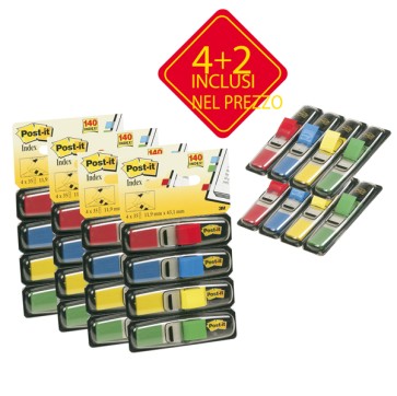 Segnapagina Post it  Index Mini - 683-6 - 4 colori classici - Value Pack 4+2 (blister da 140 segnapagina ciascuno) - Post it